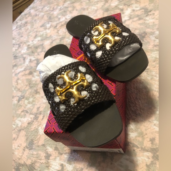 9/12 woven chocolate Tory Burch slides - Picture 3 of 4